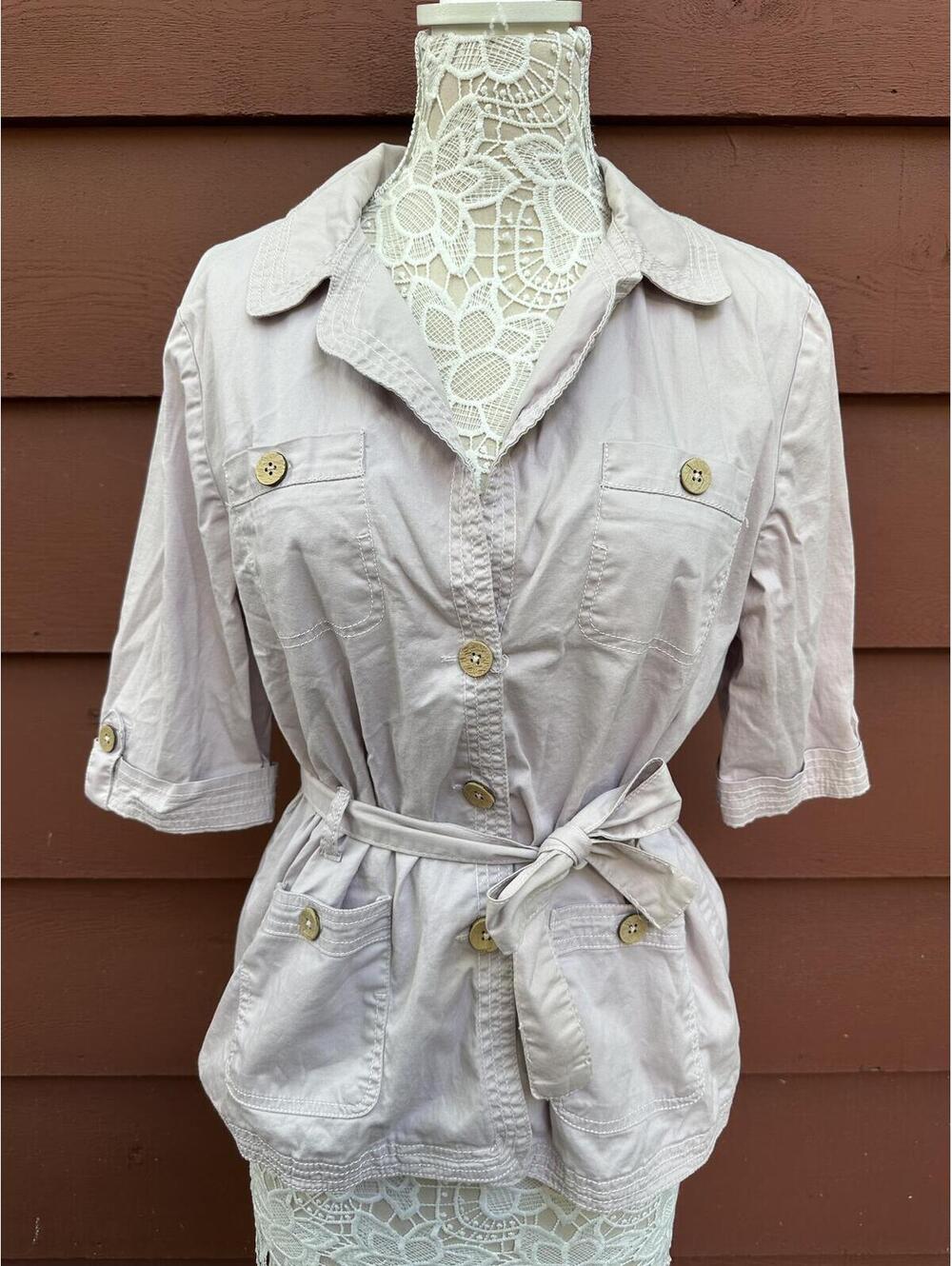 Bandolino Blu Mauve Belted Safari Blouse Jacket Top